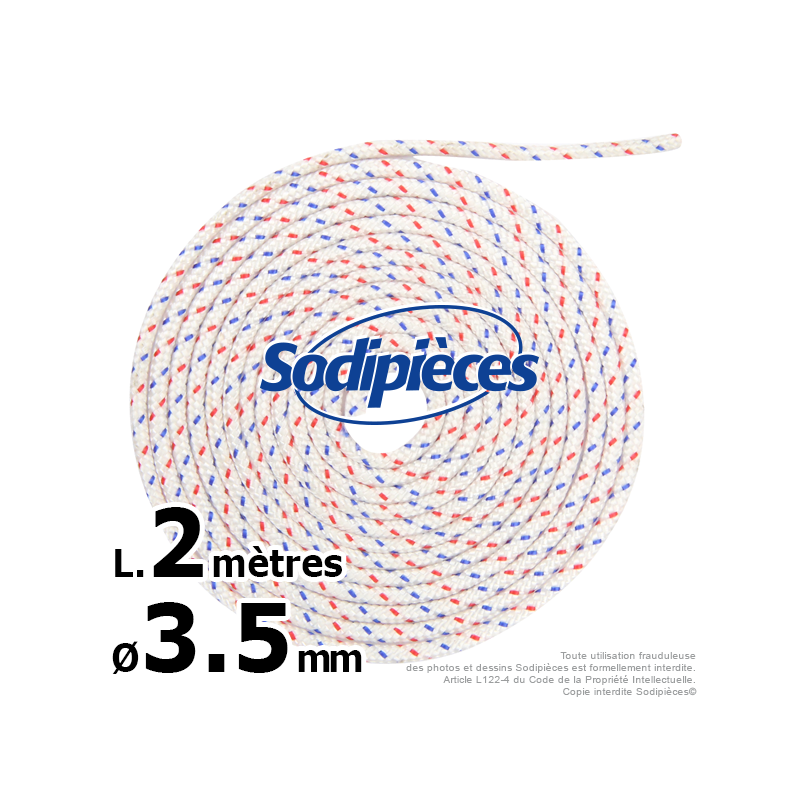 Corde de lanceur. Ø 3,5 mm x 2 m. Cordon 16 fuseaux