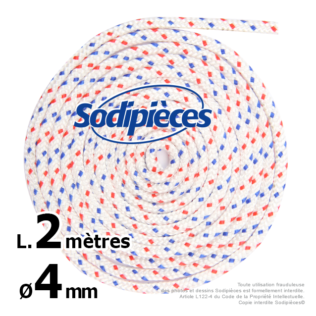 Corde de lanceur. Ø 4 mm x 2 m. Cordon 16 fuseaux