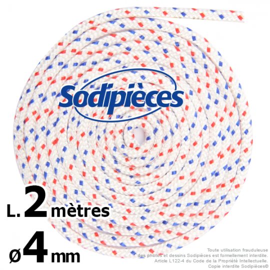 Corde de lanceur. Ø 4 mm x 2 m. Cordon 16 fuseaux