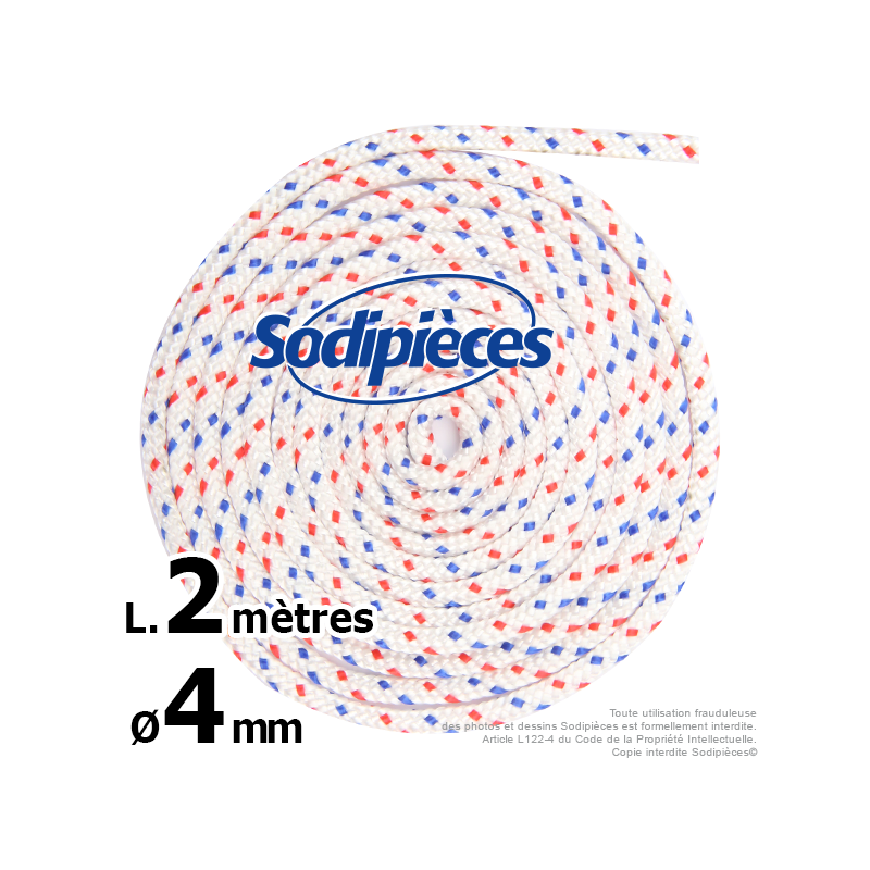 Corde de lanceur. Ø 4 mm x 2 m. Cordon 16 fuseaux