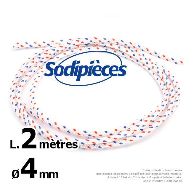 Corde de lanceur. Ø 4 mm x 2 m. Cordon 16 fuseaux