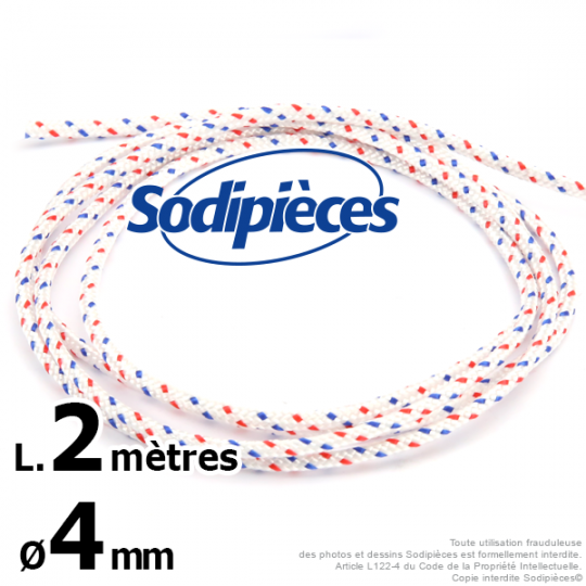 Corde de lanceur. Ø 4 mm x 2 m. Cordon 16 fuseaux