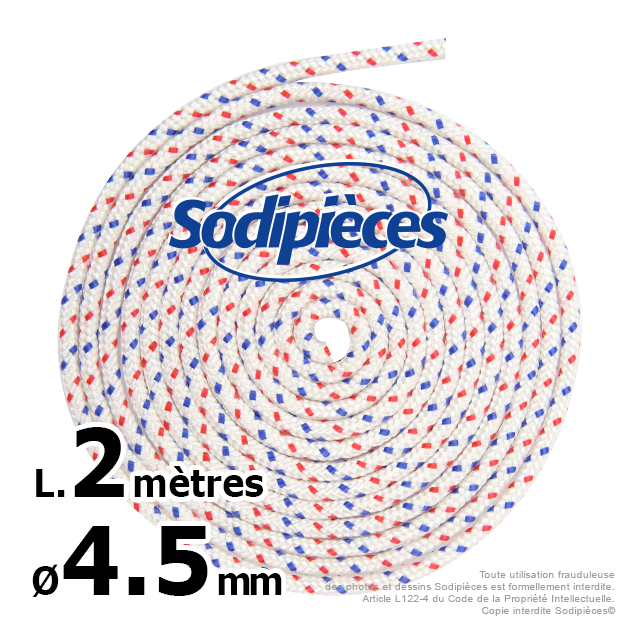 Corde de lanceur. Ø 4,5 mm x 2 m. Cordon 16 fuseaux