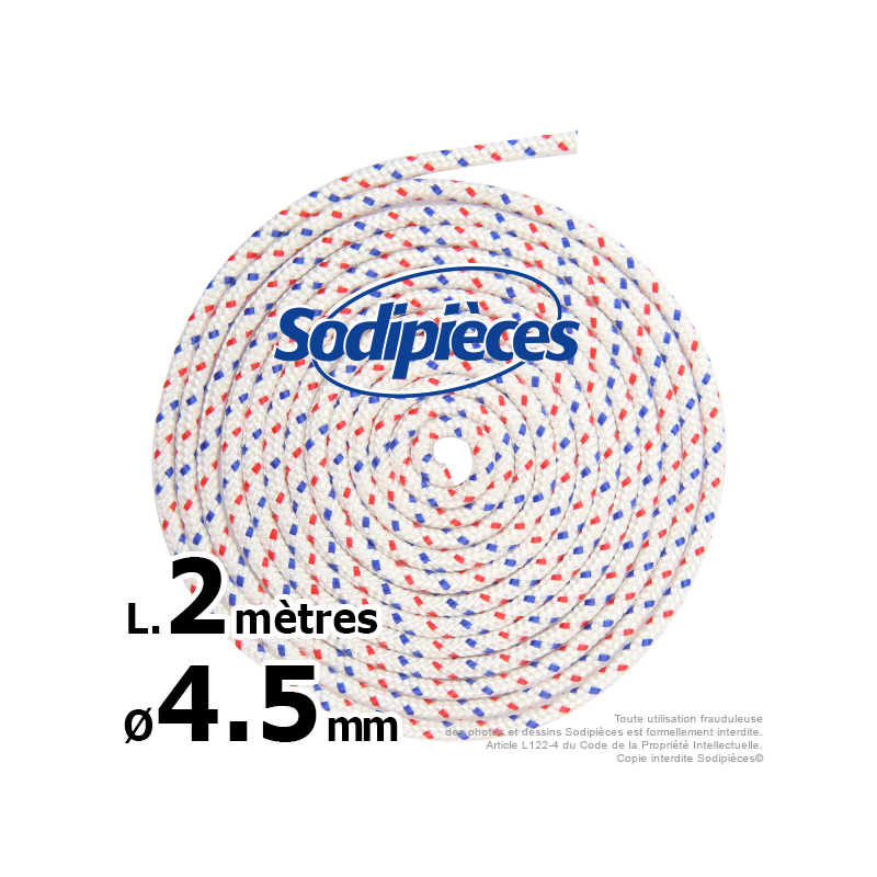 Corde de lanceur. Ø 4,5 mm x 2 m. Cordon 16 fuseaux