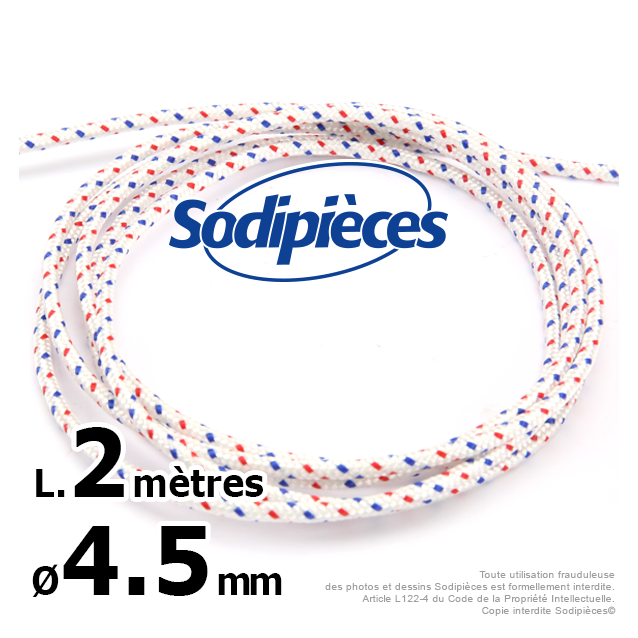 Corde de lanceur. Ø 4,5 mm x 2 m. Cordon 16 fuseaux