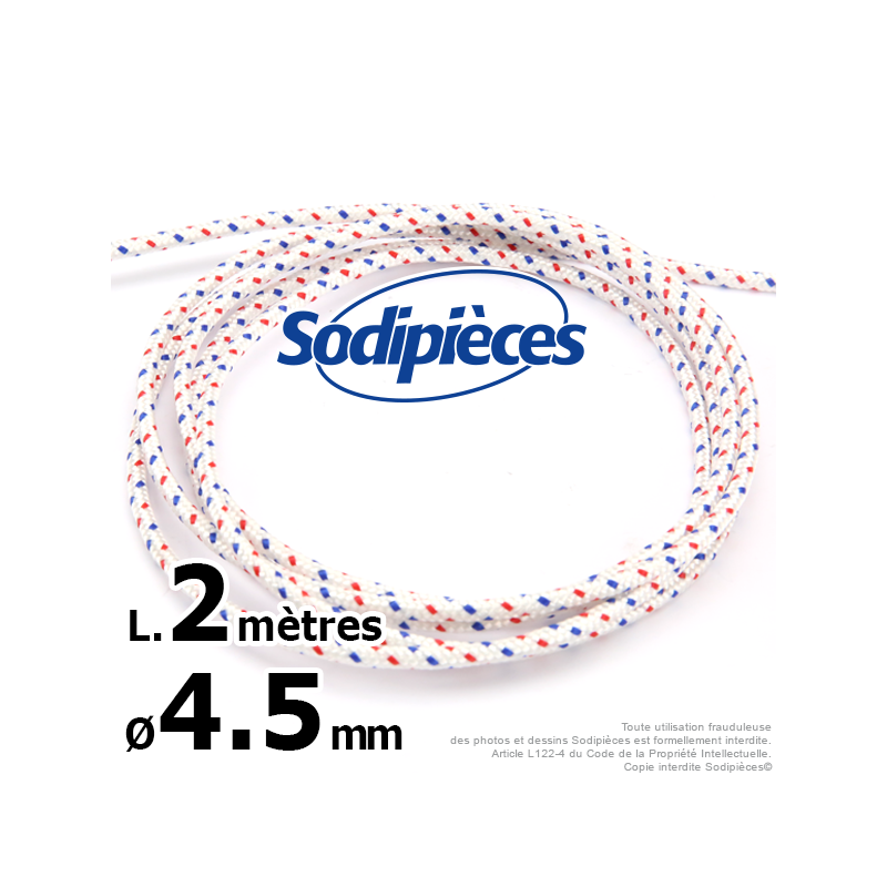 Corde de lanceur. Ø 4,5 mm x 2 m. Cordon 16 fuseaux