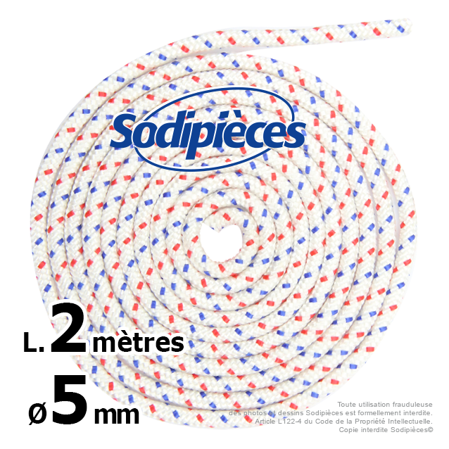 Corde de lanceur. Ø 5 mm x 2 m. Cordon 16 fuseaux