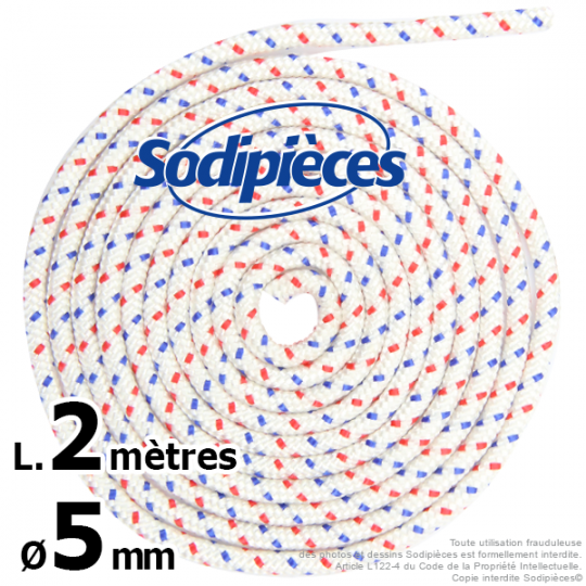 Corde de lanceur. Ø 5 mm x 2 m. Cordon 16 fuseaux