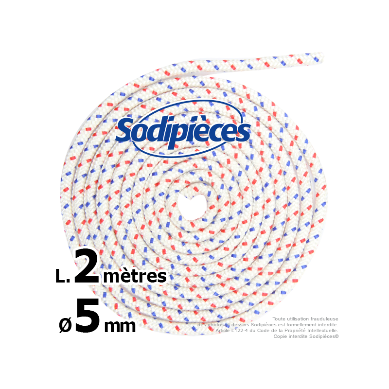 Corde de lanceur. Ø 5 mm x 2 m. Cordon 16 fuseaux