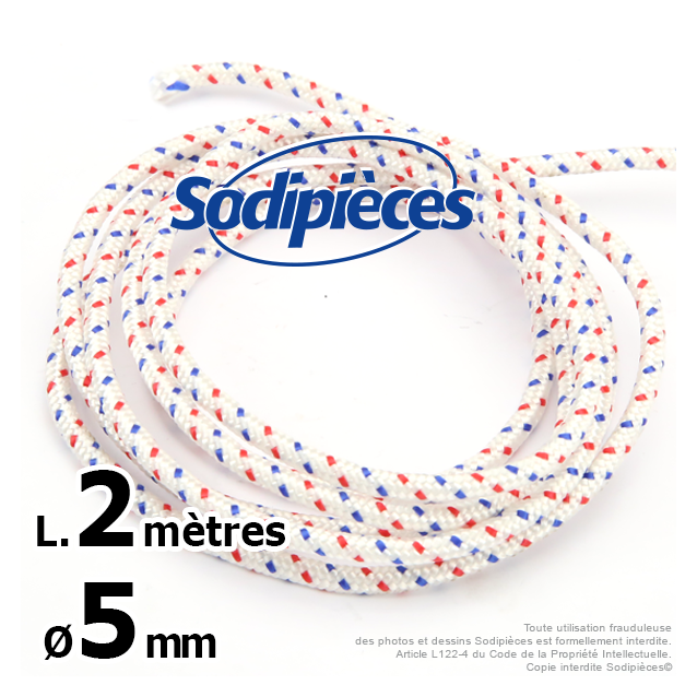 Corde de lanceur. Ø 5 mm x 2 m. Cordon 16 fuseaux