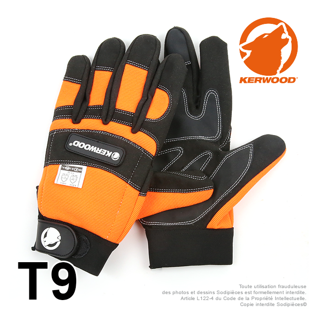 Gants forestier Kerwood noir. Protection main gauche taille M / 9.  Class 1