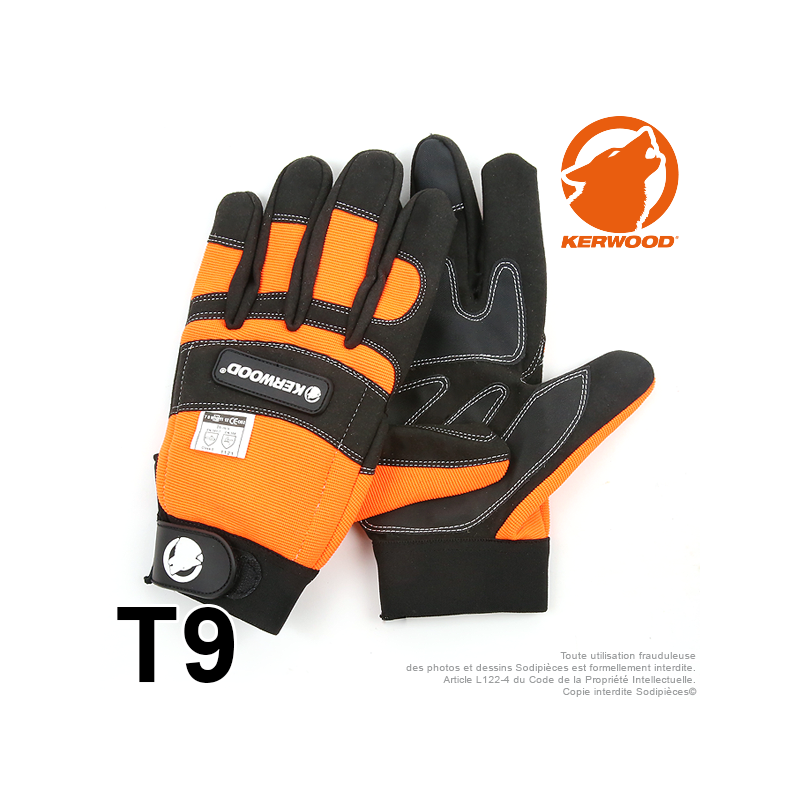 Gants forestier Kerwood noir. Protection main gauche taille M / 9.  Class 1