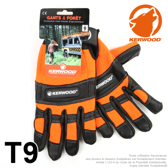 Gants forestier Kerwood noir. Protection main gauche taille M / 9.  Class 1