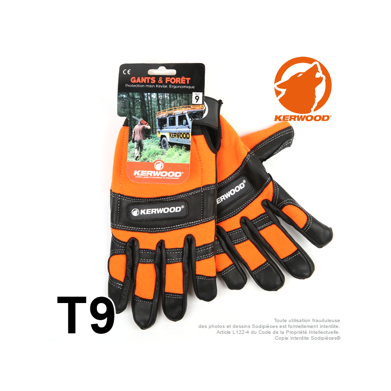 Gants forestier Kerwood noir. Protection main gauche taille M / 9.  Class 1