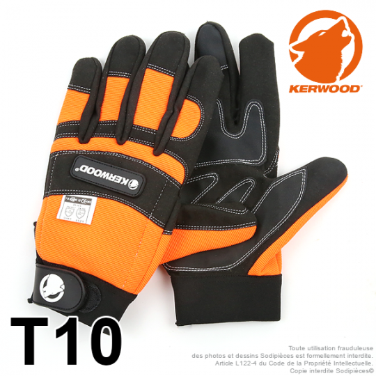 Gants forestier Kerwood noir. Protection main gauche taille L / 10. Class 1