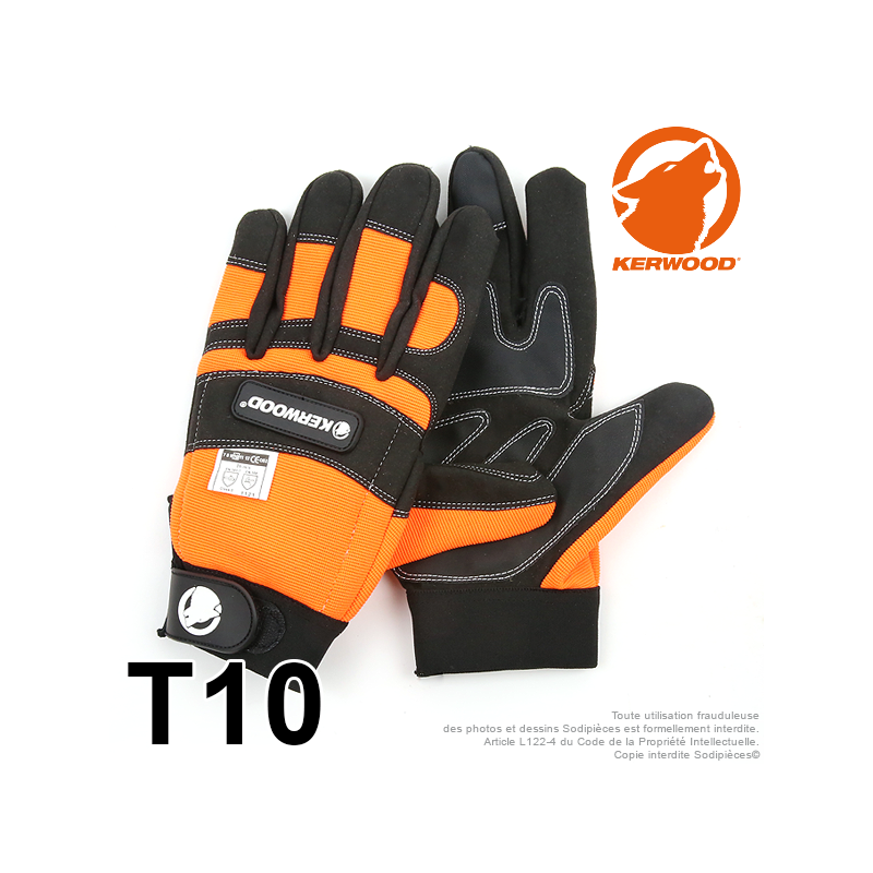 Gants forestier Kerwood noir. Protection main gauche taille L / 10. Class 1