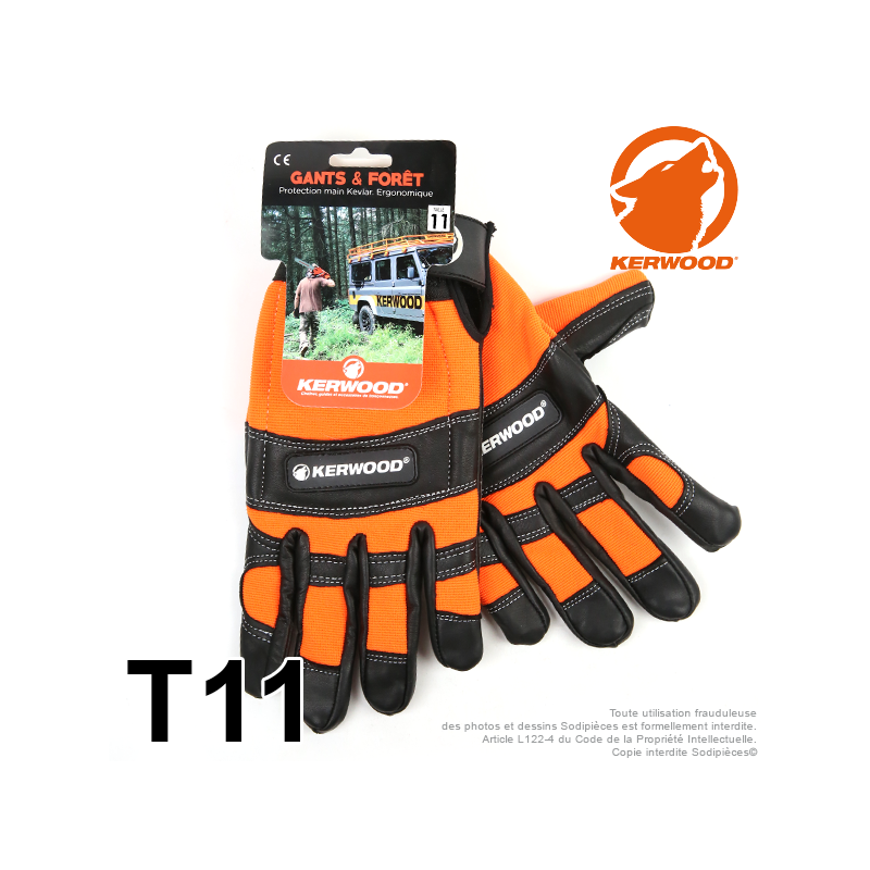 Gants forestier Kerwood noir. Protection main gauche taille XL / 11. Class 1