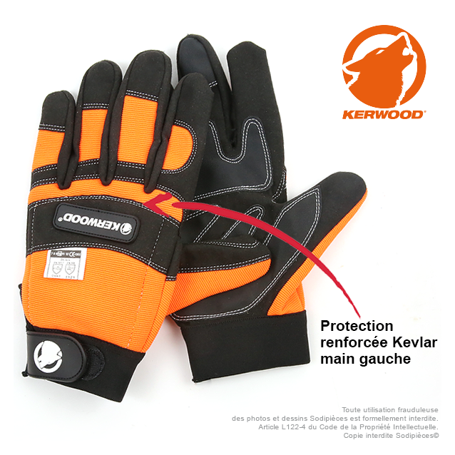 Gants forestier Kerwood noir. Protection main gauche taille M / 9.  Class 1