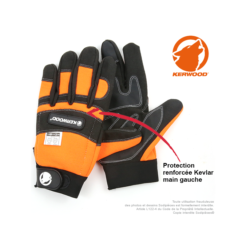 Gants forestier Kerwood noir. Protection main gauche taille XL / 11. Class 1