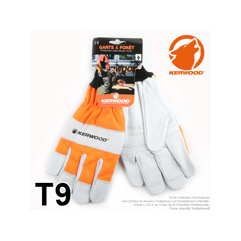 Gants forestier Kerwood Blanc. Protection main gauche taille M / 9