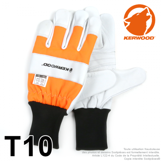 Gants forestier Kerwood Blanc. Protection main gauche taille L / 10