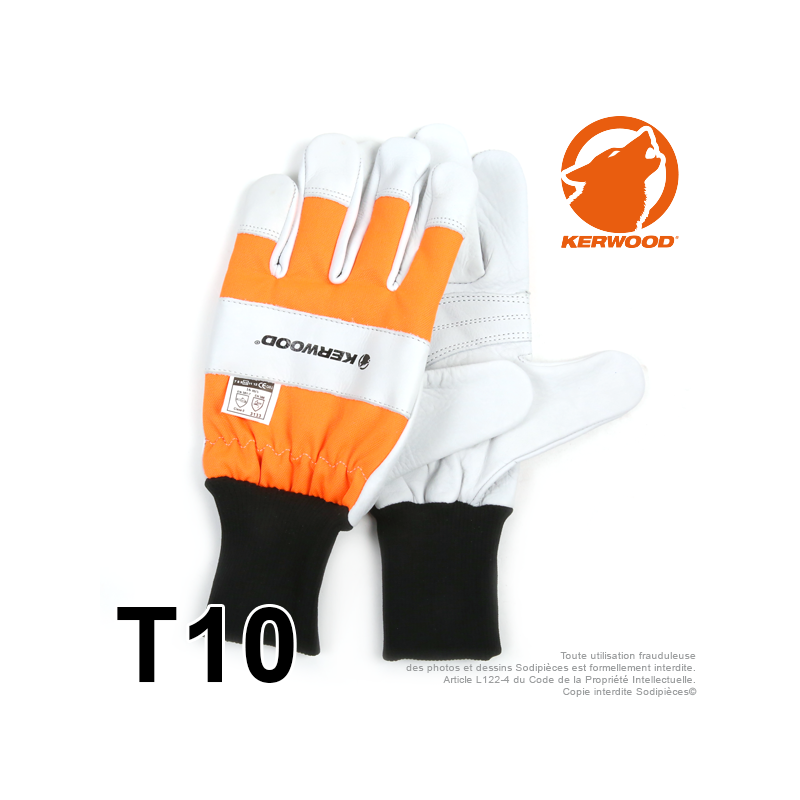 Gants forestier Kerwood Blanc. Protection main gauche taille L / 10
