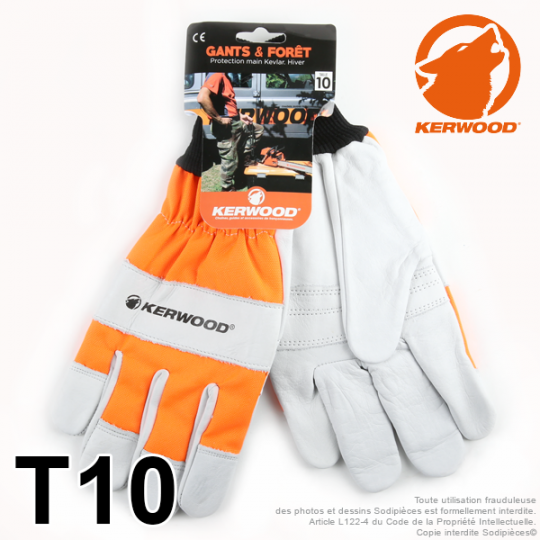 Gants forestier Kerwood Blanc. Protection main gauche taille L / 10