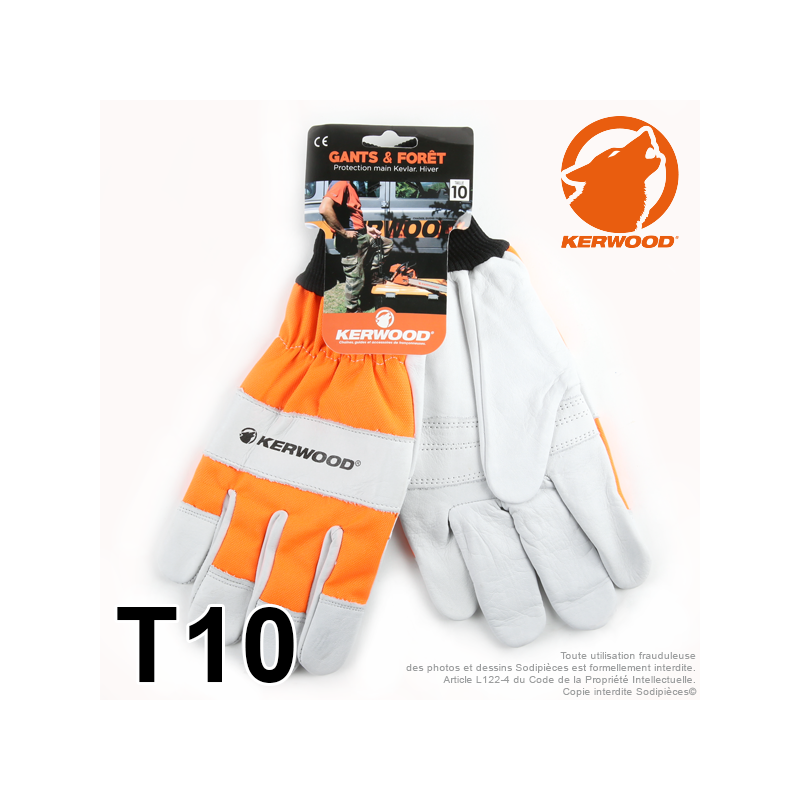Gants forestier Kerwood Blanc. Protection main gauche taille L / 10