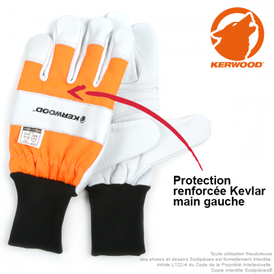 Gants forestier Kerwood Blanc. Protection main gauche taille L / 10