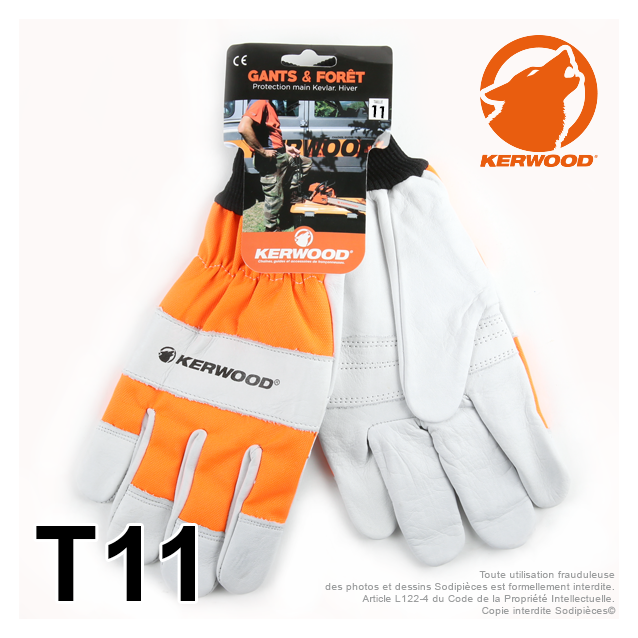 Gants forestier Kerwood Blanc. Protection main gauche taille XL / 11
