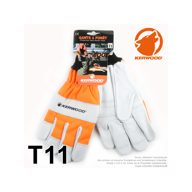 Gants forestier Kerwood Blanc. Protection main gauche taille XL / 11