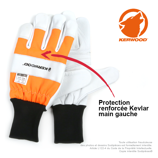 Gants forestier Kerwood Blanc. Protection main gauche taille XL / 11