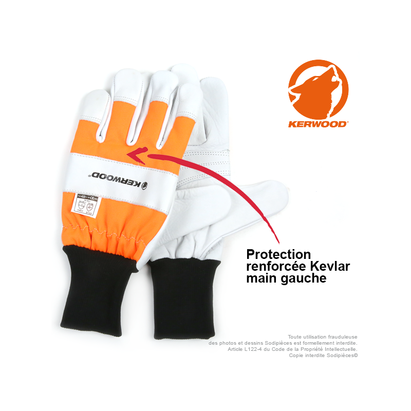 Gants forestier Kerwood Blanc. Protection main gauche taille XL / 11