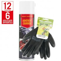 12 aérosols adhérent courroie Shark Oil + 6 paires de gants Multi-services HanderGreen OFFERTES