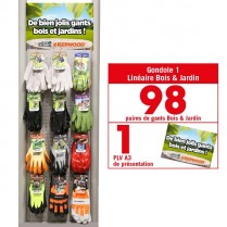 Linéaire gants Bois & Jardin. 98 paires de gants