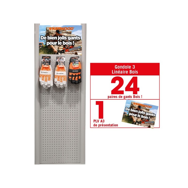 Linéaire gants Bois. 24 paires de gants