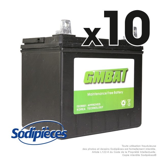 Batterie U1R9. Sans entretien pour tondeuse. Par 10