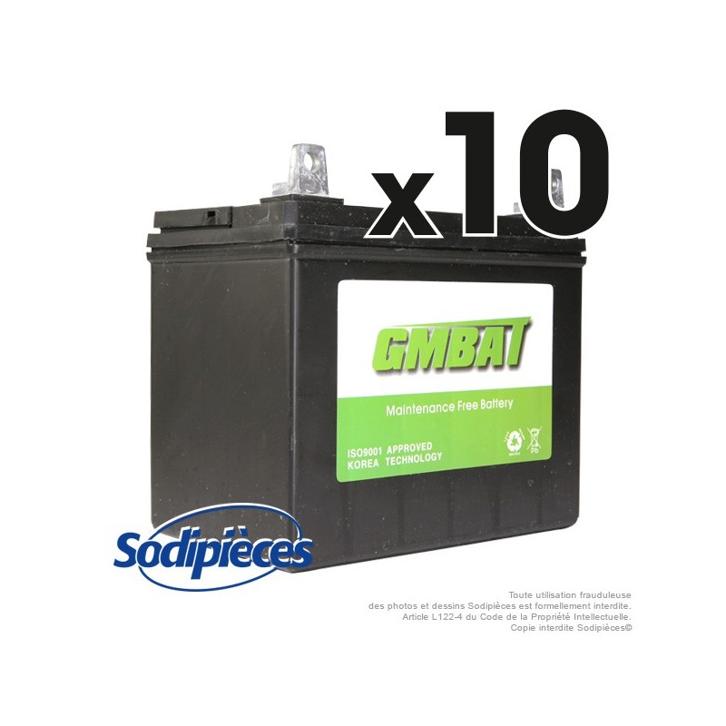 Batterie U1R9. Sans entretien pour tondeuse. Par 10