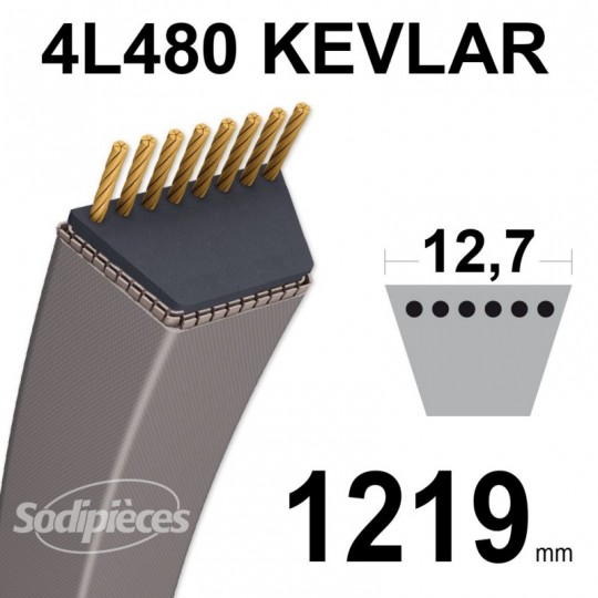 Courroie tondeuse 4L480 Kevlar Trapézoïdale 12,7 mm x 1219 mm