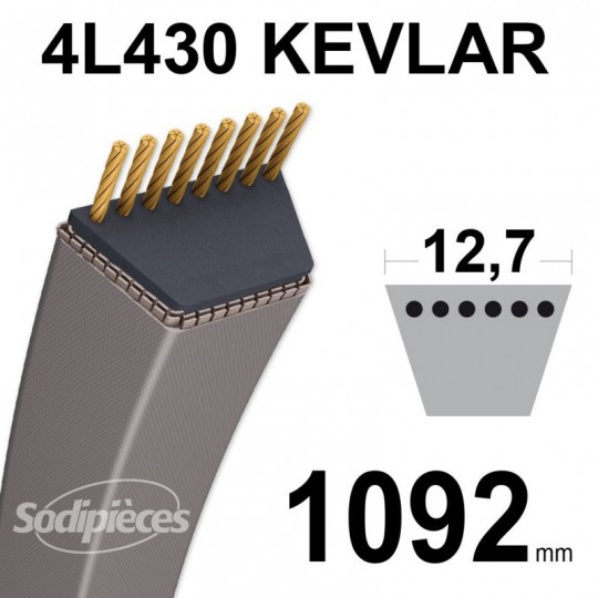 Courroie tondeuse 4L430 Kevlar Trapézoïdale 12,7 mm x 1092 mm