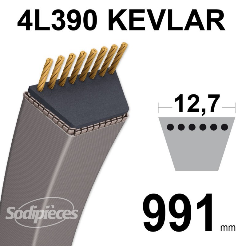 Courroie tondeuse 4L390 Kevlar Trapézoïdale 12,7 mm x 991 mm