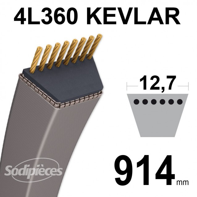 Courroie tondeuse 4L360 Kevlar Trapézoïdale 12,7 mm x 914 mm