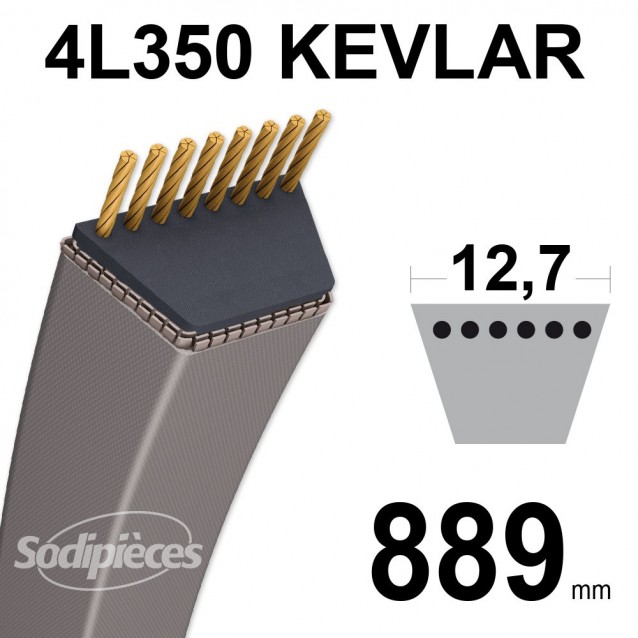 Courroie tondeuse 4L350 Kevlar Trapézoïdale 12,7 mm x 889 mm