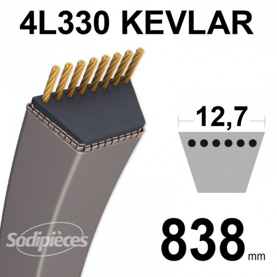 Courroie tondeuse 4L330 Kevlar Trapézoïdale 12,7 mm x 838 mm