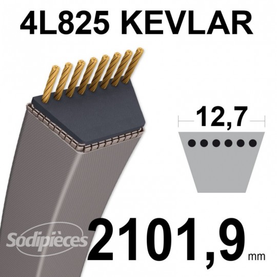 Courroie tondeuse 4L825 Kevlar Trapézoïdale. 12,7 mm x 2101,9 mm.