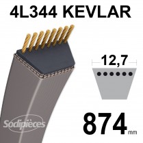 Courroie tondeuse 4L344 Kevlar Trapézoïdale. 12,7 mm x 874 mm.