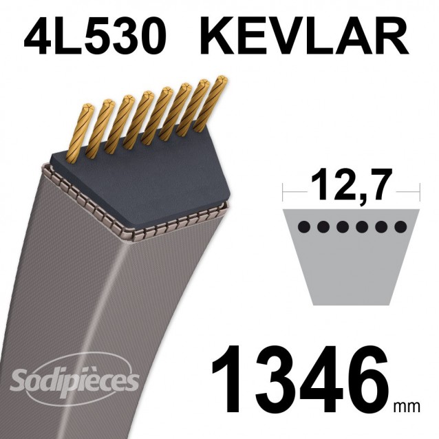 Courroie tondeuse 4L53 Kevlar Trapézoïdale. 12,7 mm x 1346 mm.