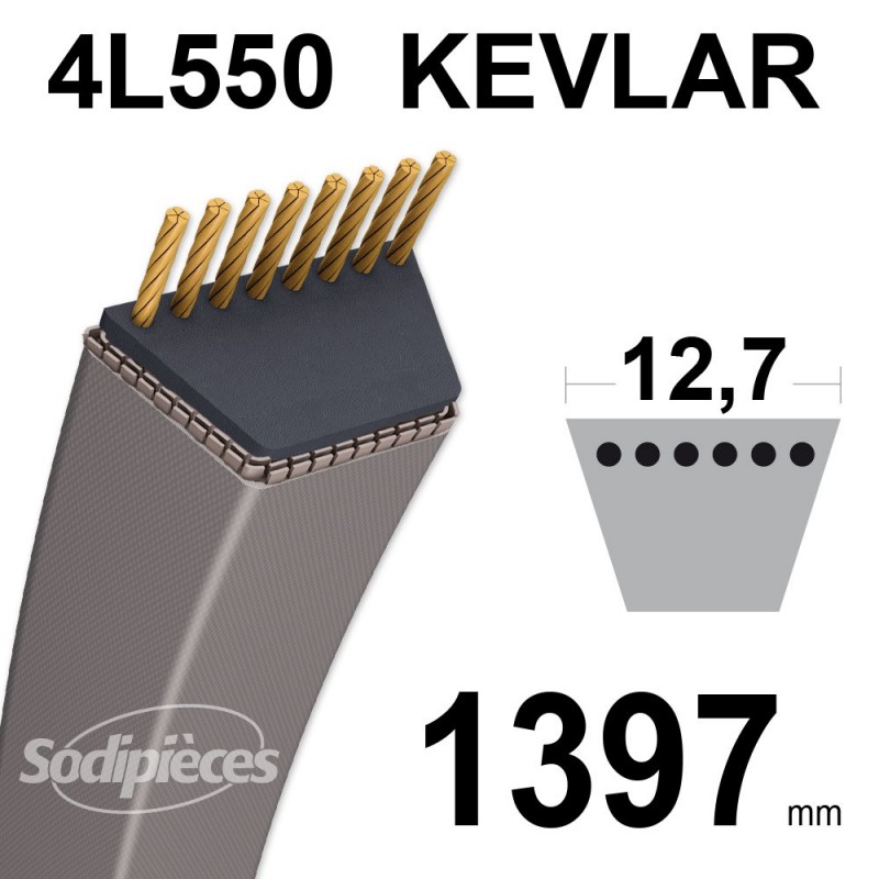 Courroie tondeuse 4L55 Kevlar Trapézoïdale. 12,7 mm x 1397 mm.