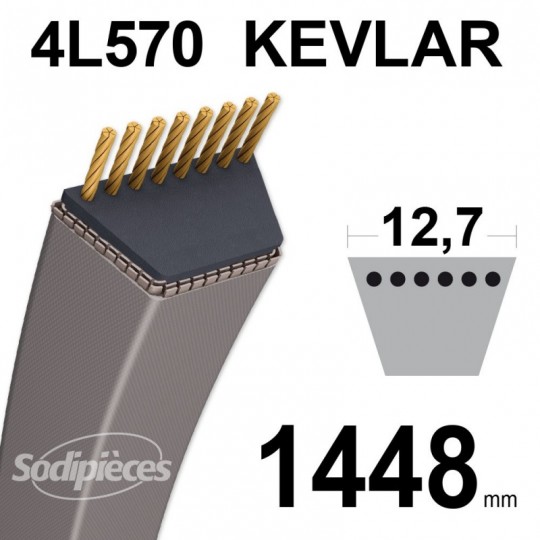 Courroie tondeuse 4L57 Kevlar Trapézoïdale. 12,7 mm x 1448 mm.