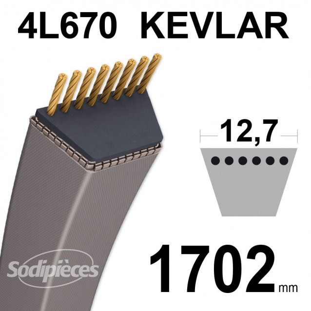 Courroie tondeuse 4L67 Kevlar Trapézoïdale. 12,7 mm x 1702 mm.